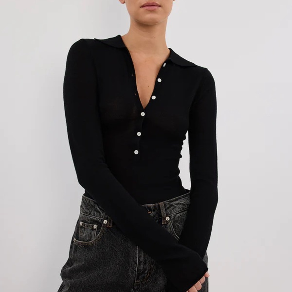 Black Button-Up Long Sleeve Top